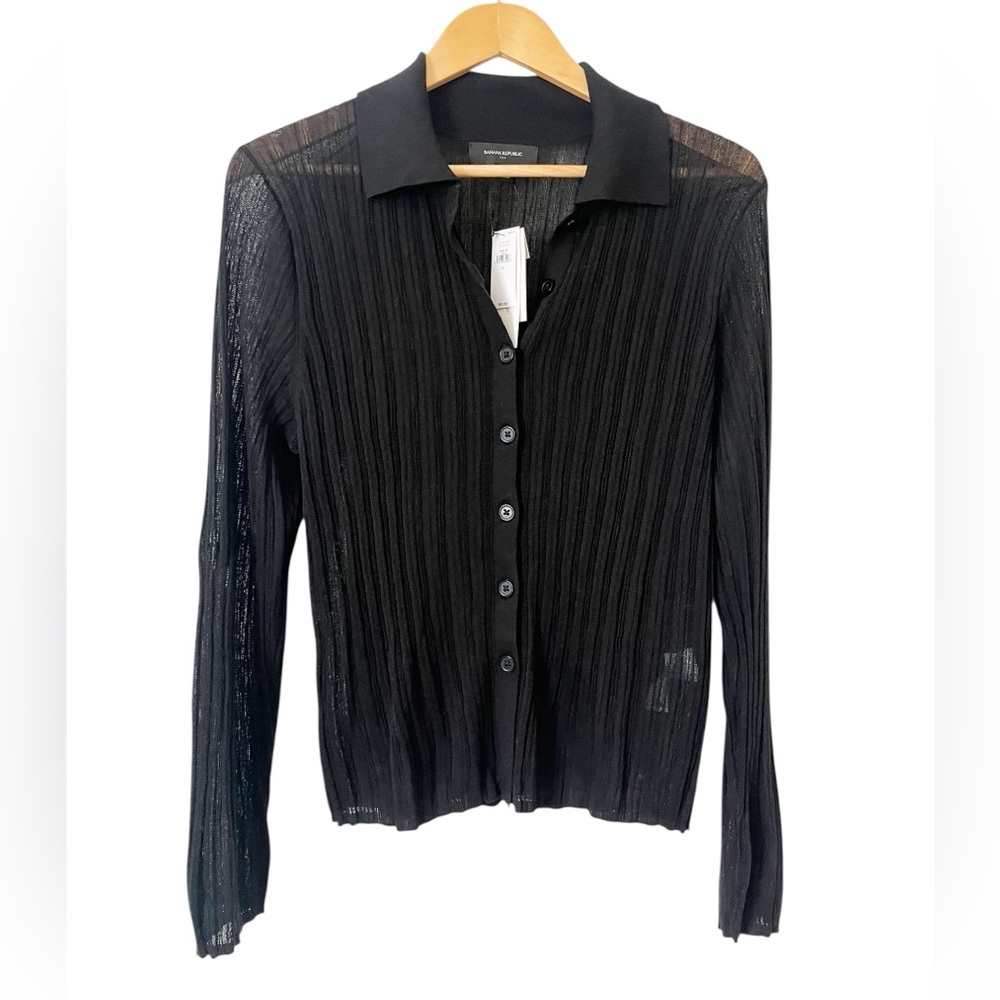 Banana Republic Factory Black Sheer Button Down Cardigan Sweater Size Large NWT